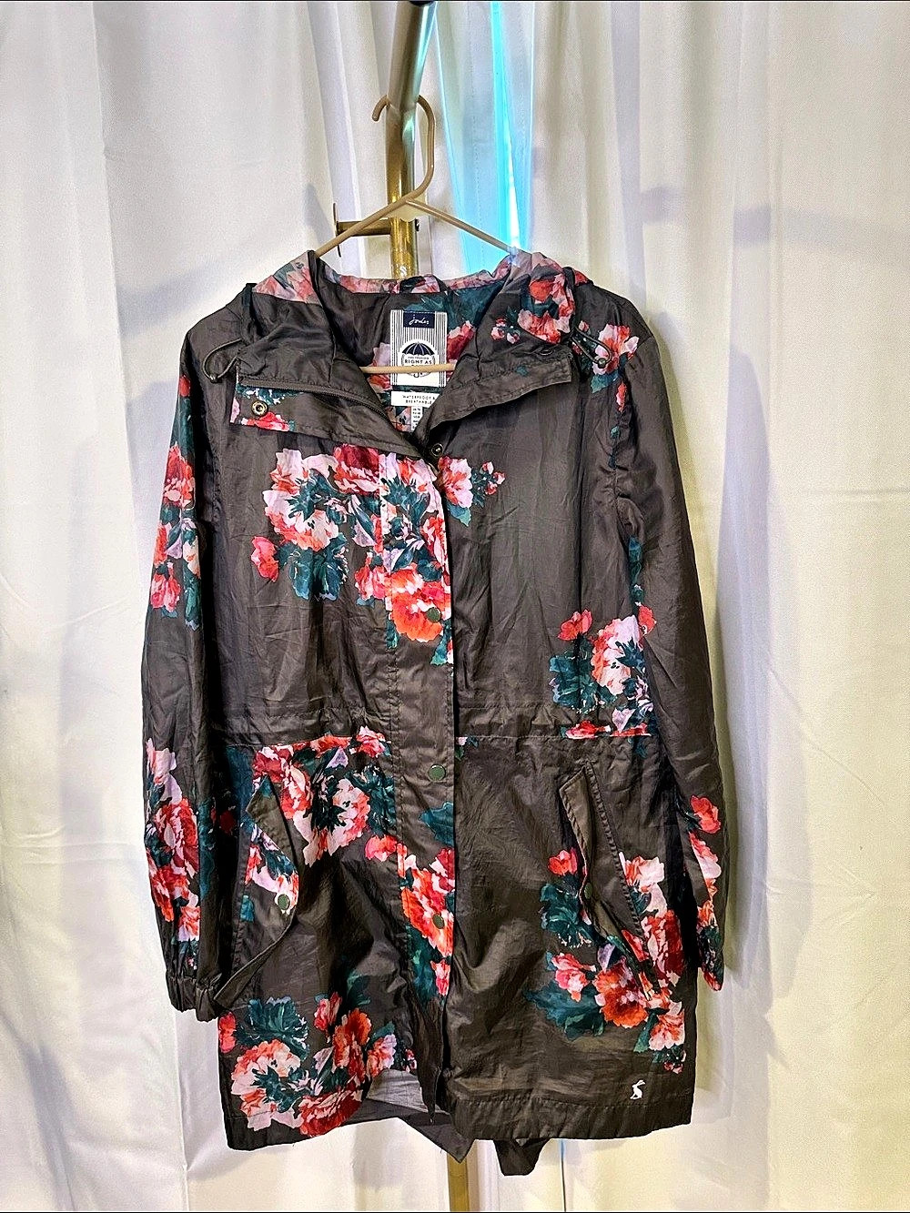 Joules Waterproof Raincoat Floral Brown & Pink Medium Lightweight